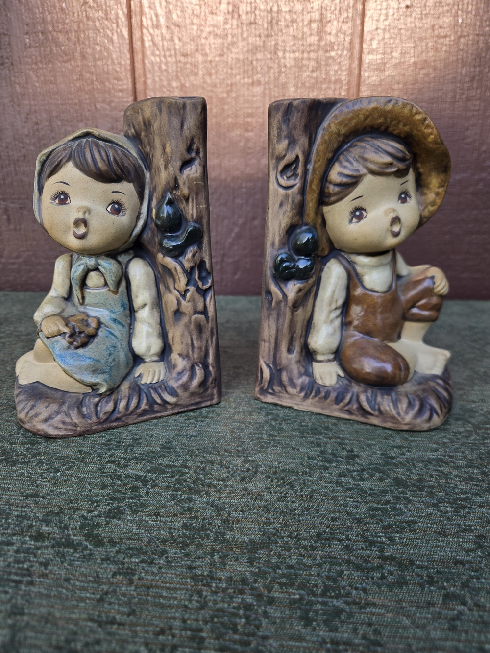 Vintage Ceramic Whistling Boy and Girl Figurine Bookends